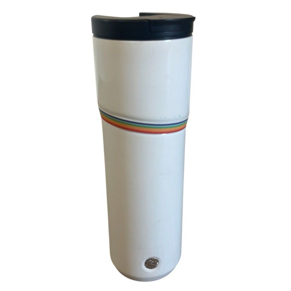 Starbucks Rainbow Pride White Stainless Steel 16 Oz Drink Tumbler Limited